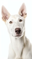 Adorable White Canine Portrait with Expressive Eyes on White Background