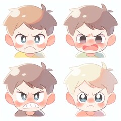 Adorable Cartoon Boys Expressing Different Emotions, Cute Children Faces Set
