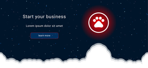 Business startup concept Landing page screen. The furry gender symbol on the right is highlighted in bright red. Vector illustration on dark blue background with stars and curly clouds from below