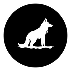 A wild wolf symbol in the center. Isolated white symbol in black circle. Illustration on transparent background