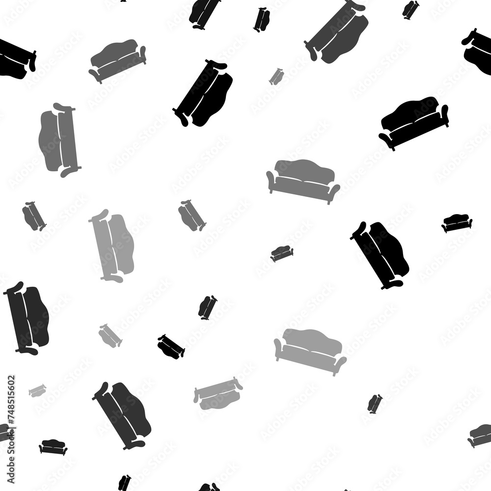 Poster seamless vector pattern with sofa symbols, creating a creative monochrome background with rotated el