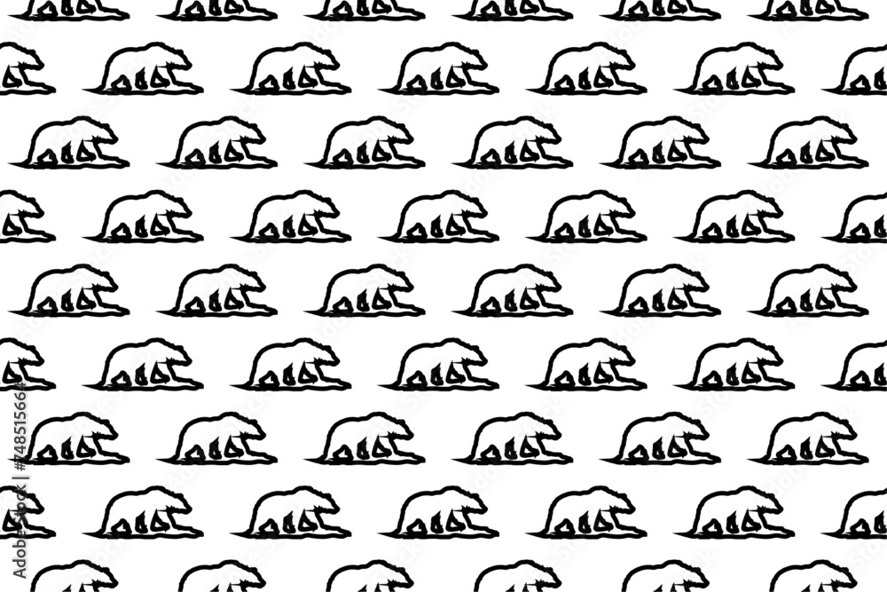 Poster seamless pattern completely filled with outlines of wild bear symbols. elements are evenly spaced. v