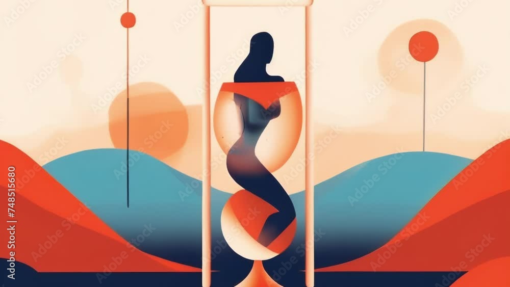Aufkleber a person inside an hourglass struggling to move forward with only their thoughts and memories to gui