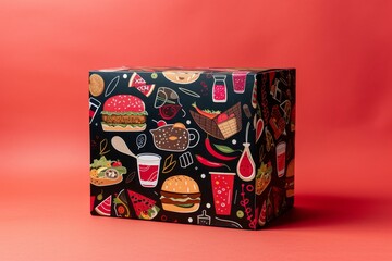 sushi-themed box, where the artistry of sushi making is captured in colorful and intricate designs, set against a dark backdrop
