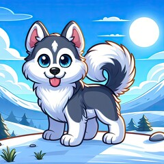 Snowy Serenity: Majestic Husky Dog in Winter Landscape