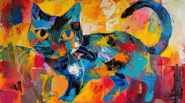 Abstract colorful painting of a cat, beautiful, background