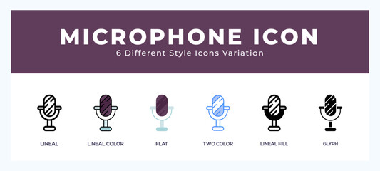 Naklejka na ściany i meble Microphone icon set. outline. glyph black. flat color and filled line color