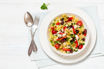 Farfalle salad, Bow Tie Pasta salad, top view