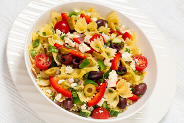 Farfalle salad, Bow Tie Pasta salad, top view