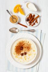 rizogalo, creamy greek rice pudding in a bowl