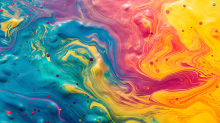 Fototapeta na wymiar Abstract vibrant swirls dynamic background in colorful rainbow colors. Macro shot of vivid matt fluid.
