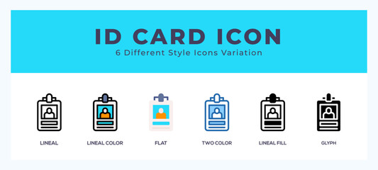 Id card icon set. outline. glyph black. flat color and filled line color