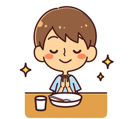 ごちそうさまをする男の子　カレー　イラスト素材