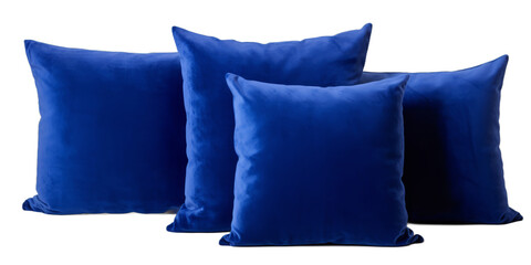Collection of royal blue velvet cushions isolated on a transparent background  | png file - obrazy, fototapety, plakaty