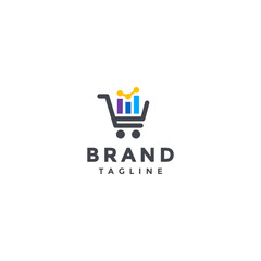 Simple Shop Chart Profit Logo Design. Shopping Cart With Profit Chart Logo Design.