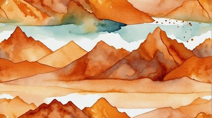 Orange mountain ranges hand painted watercolor design background pattern from Generative AI