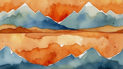 Orange mountain ranges hand painted watercolor design background pattern from Generative AI