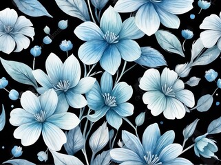 Pastel blue flowers light watercolor design background in seamless repeating pattern from Generative AI