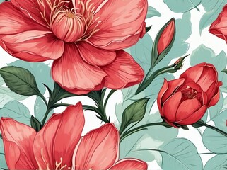 Pastel red flowers light watercolor design background in seamless repeating pattern from Generative AI