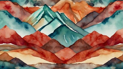 Red mountain ranges hand painted watercolor design background pattern from Generative AI