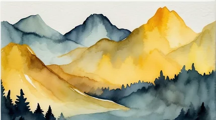 Cercles muraux Monts Huang Yellow mountain ranges hand painted watercolor design background pattern from Generative AI
