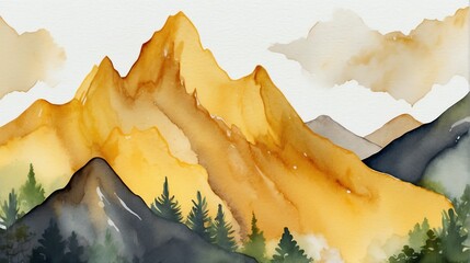 Yellow mountain ranges hand painted watercolor design background pattern from Generative AI