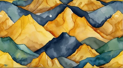 Papier Peint photo Monts Huang Yellow mountain ranges hand painted watercolor design background pattern from Generative AI