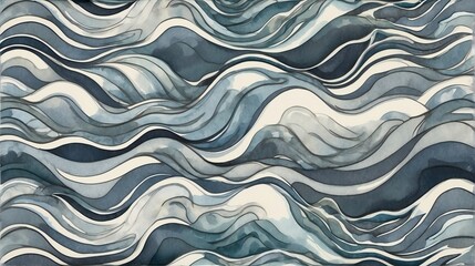 Obraz premium Gray water waves hand painted watercolor design background pattern from Generative AI