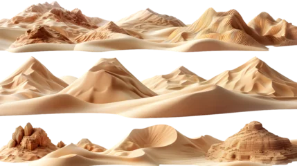 Papier Peint photo Lavable Montagnes Sandy Dunes Terrain Set: Various Shapes and Sizes of Sand Hills, Ideal for Creating Diverse Desert Landscapes or Racing Tracks in a Game - Isolated on Transparent PNG Background