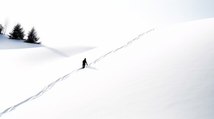 Solitary Explorer Trekking through Pristine Snowy Landscape under Clear Sky