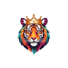 Creative colorful geometric Tiger with crown illustration vector artwork for t shirt or digital logo. editable vector colorful Tiger artwork