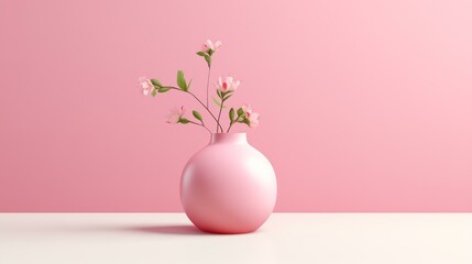 Elegant Pink Vase with Gentle Spring Flowers on Pastel Background