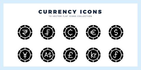 10 Currency Coin Glyph icon pack. vector illustration. - obrazy, fototapety, plakaty