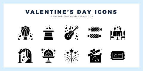 10 Valentine's Day Glyph icon pack. vector illustration.