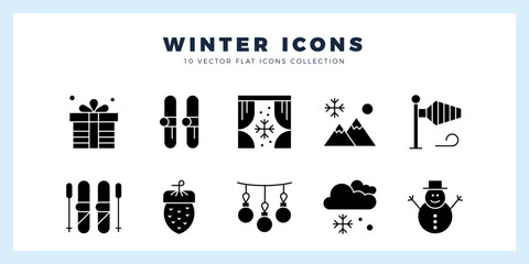 10 Winter Glyph icon pack. vector illustration.