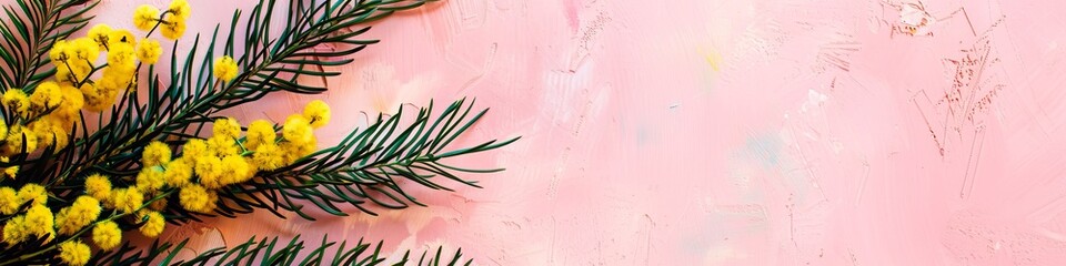mimosa sprigs flowers background.