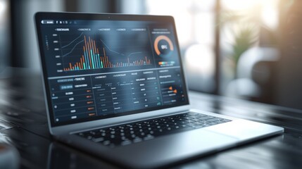 laptop screen displays vibrant analytics charts, a narrative of data in the modern digital workplace.