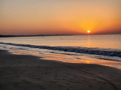 Diu, Dadra and Nagar Haveli and Daman and Diu India - Feb 22 2024: Sunrise at Ghoghla beach - a blue flag beach of Diu.