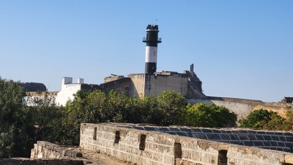 Diu, Dadra and Nagar Haveli and Daman and Diu India - Feb 23 2024: Diu fort - Built in the 16th century by the Portuguese, this sandstone fort features a lighthouse and 3 churches.