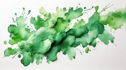 Green texture watercolor paint stain on plain white background from Generative AI