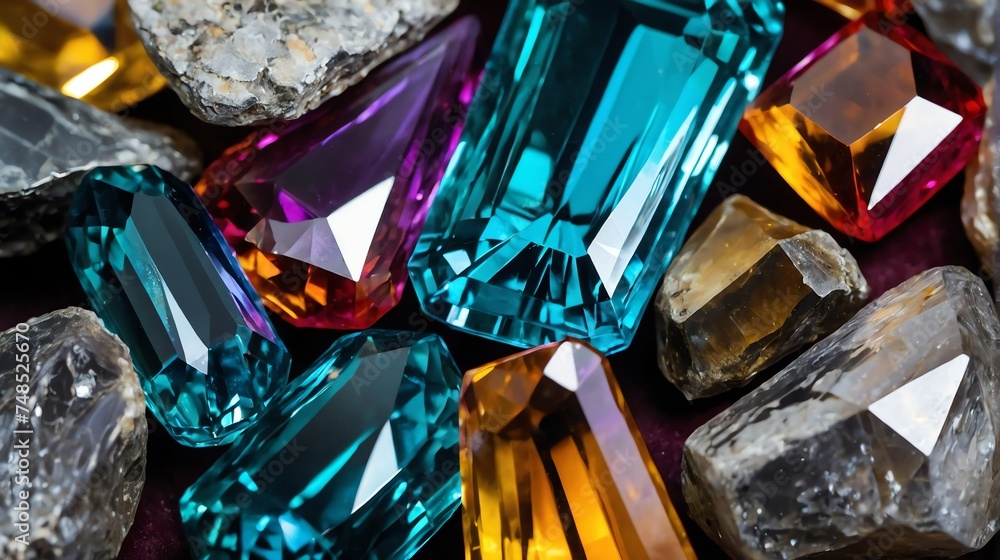 Poster shiny sparkling colorful crystal gemstone texture close up from generative ai