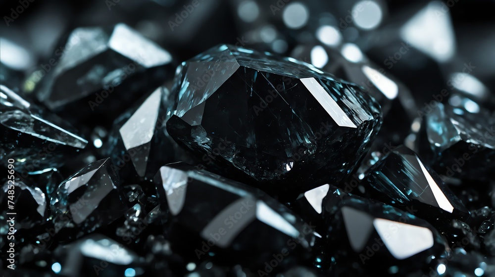 Poster shiny sparkling black crystal gemstone texture close up from generative ai