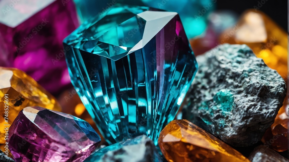 Poster shiny sparkling colorful crystal gemstone texture close up from generative ai