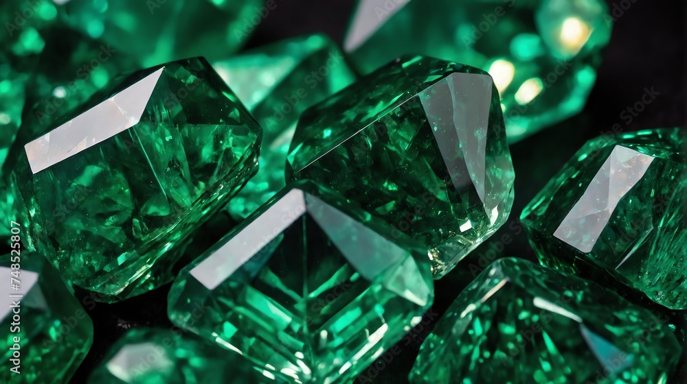 Poster shiny sparkling green crystal gemstone texture close up from generative ai