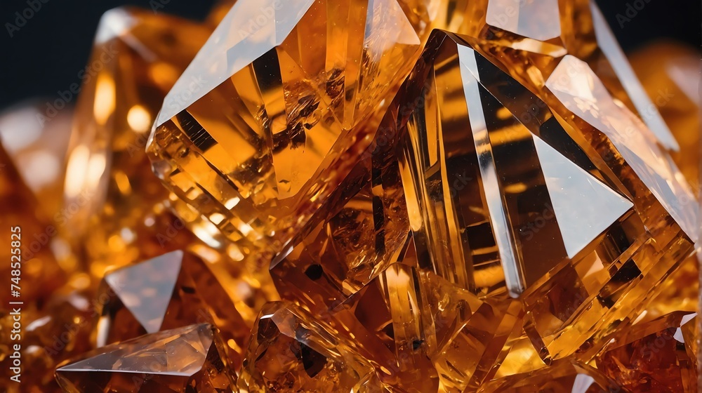 Poster shiny sparkling orange crystal gemstone texture close up from generative ai