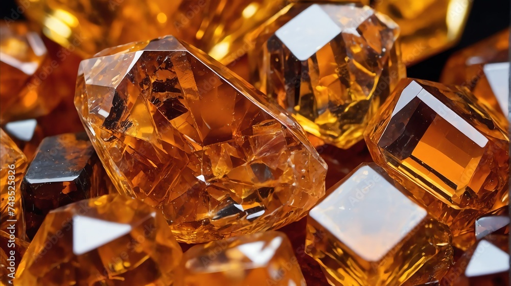 Poster shiny sparkling orange crystal gemstone texture close up from generative ai