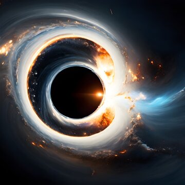 image depicting a collision between a black hole and a white hole in space. Generative AI