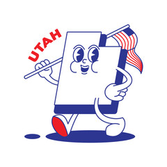Utah State retro mascot with hand and foot clip art. USA Map Retro cartoon stickers with funny comic characters and gloved hands. Vector template for website, design, cover, infographics.