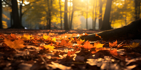 Naklejka na ściany i meble Autumn landscape with autumn trees and lake Pro Photo