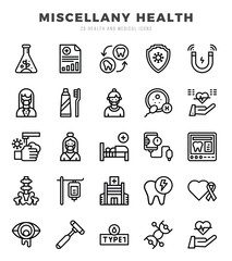 Set of MISCELLANY HEALTH Icons. Simple line art style icons pack.for website and mobile site and apps.